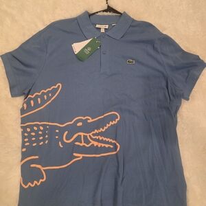 Lacoste Blue Polo Shirt with Orange Accents